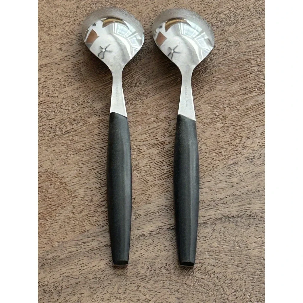 Vintage Mar-Crest Ebony 2 Teaspoons MCFMCF3 Stainless Atomic‎ Starburst Japan